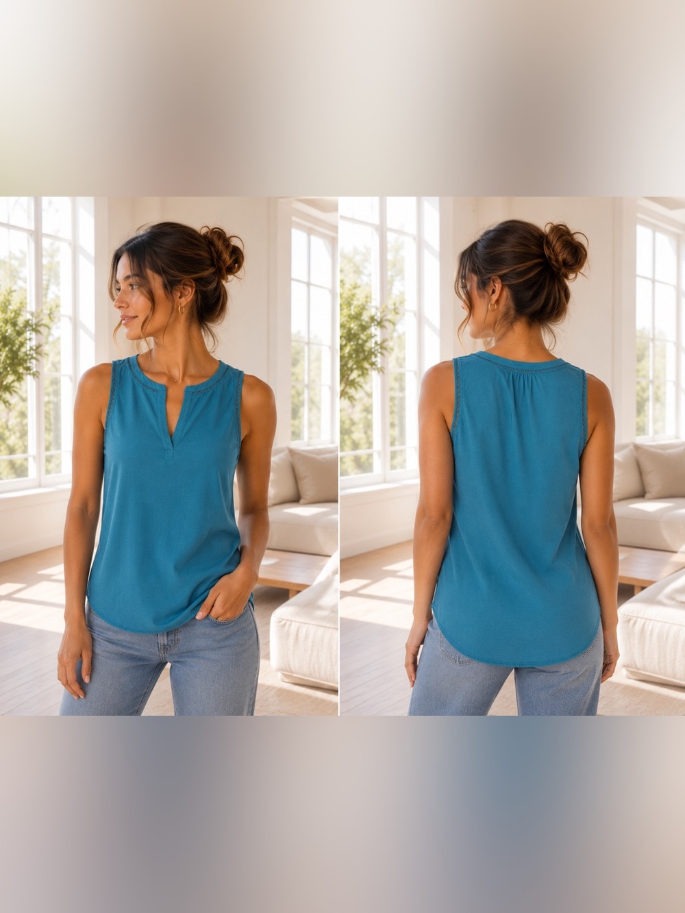 LOFT Teal Sleeveless V-Notch Tank size S GUC